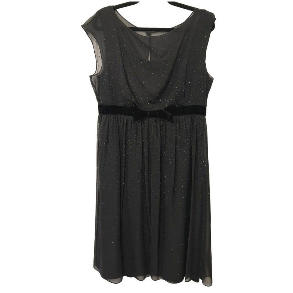 St John Caviar Santana Black Dress L Embellished Y2K 2009 Velvet Bow Homecoming‎